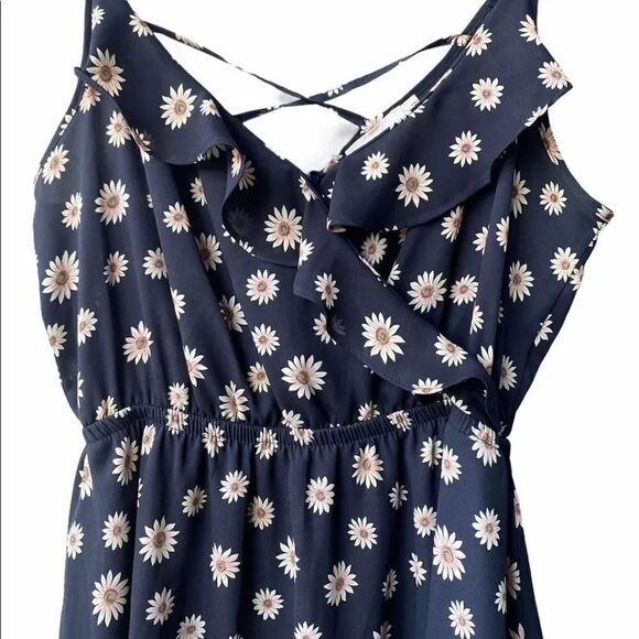 Lush Sunflower Ruffle Mini Dress Navy blue Size Small - Picture 2 of 8
